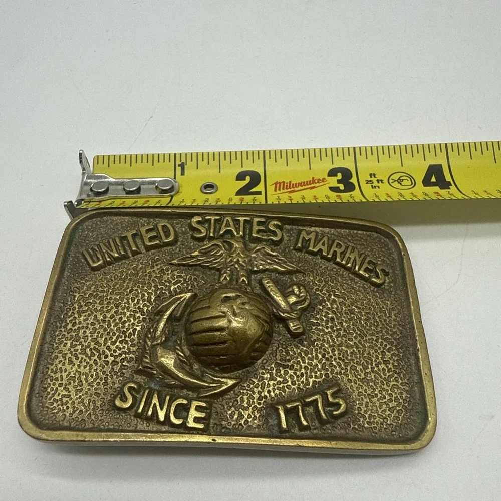 USMC Brass Belt Buckle United States Marine Corps Eagle Globe Anchor Vintage